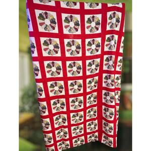 Vintage 1970s Shower Curtain Dresden Plate Chester Quilt Cotton Patchwork